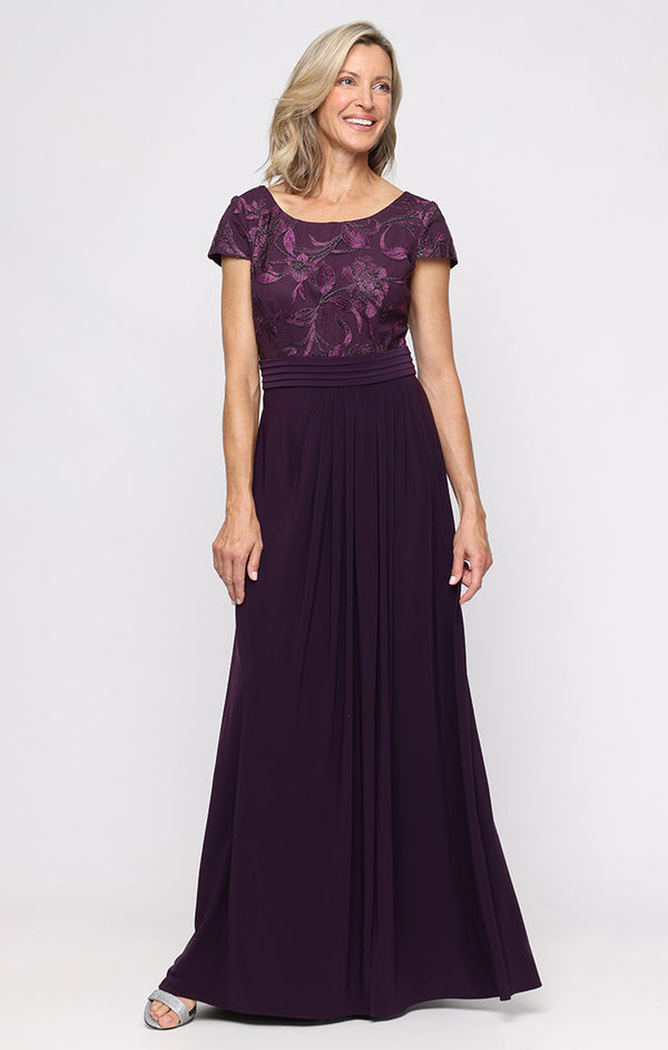 Plum Empire Waist Scoop Neck Floor-Length Chiffon Evening Dress with Embroidered Bodice Alex Evenings 82171892