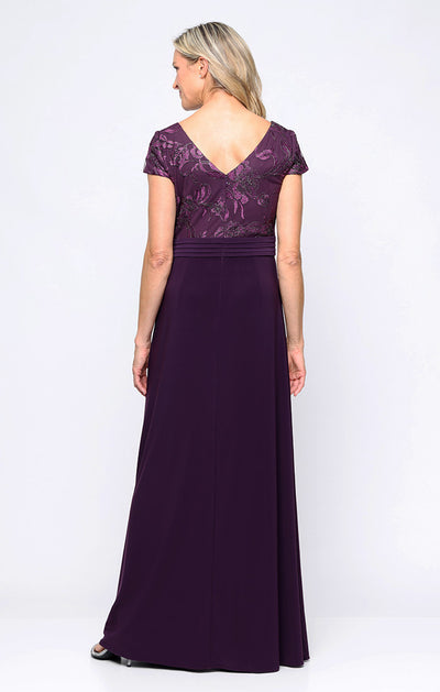 Plum Empire Waist Scoop Neck Floor-Length Chiffon Evening Dress with Embroidered Bodice Alex Evenings 82171892