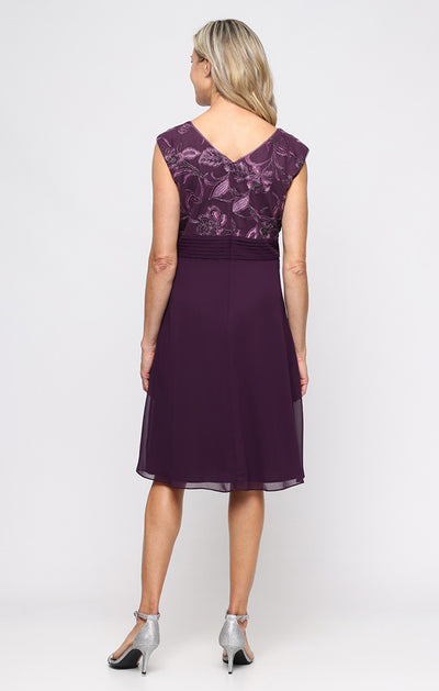 Plum Scoop Neckline Short A-Line Dress with Embroidered Empire Bodice and Chiffon Skirt Alex Evenings 81171898