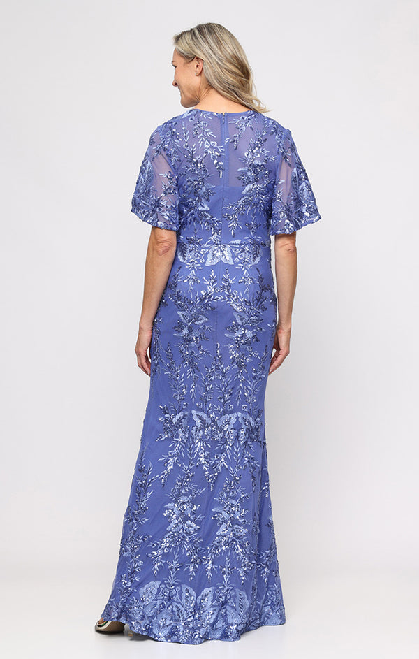 Long Embroidered Power Mesh Dress with Square Sweetheart Neckline and Illusio Alex Evenings 81171920