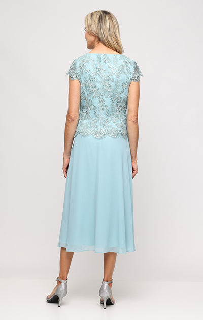 Sea Square Neckline Petite Midi Embroidered Tulle Mock Dress with Chiffon Skirt Alex Evenings 82171934