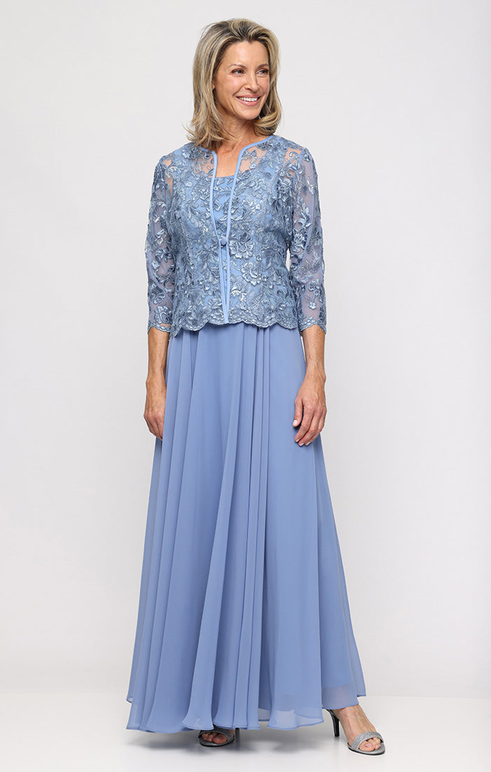 Alex Evenings Women's Scoop Neck Ball Gown & Jacket, 2-Piece Set - Dusty Blue