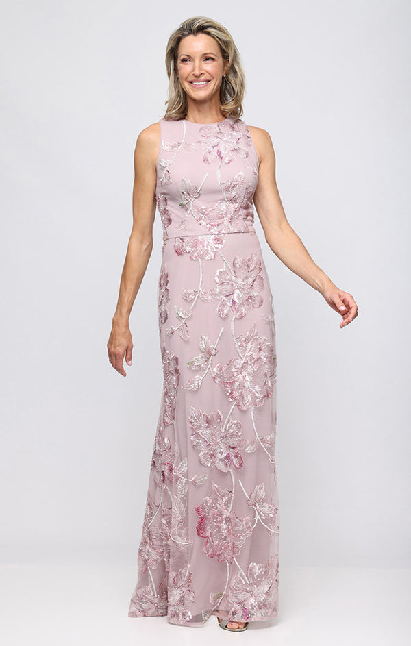 Blush Jewel Neck Floor-Length Sequin Embroidered Formal Gown Alex Evenings 82171958