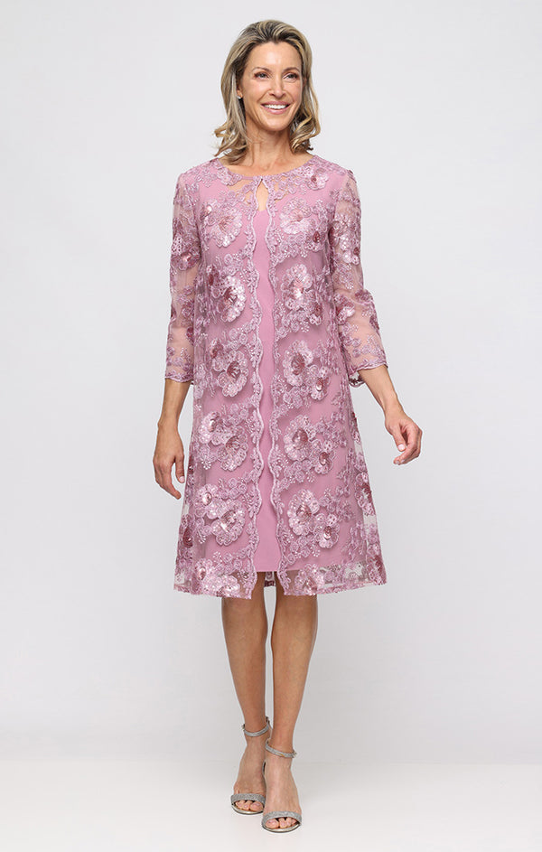Illusion Neck Knee-Length Lace Cocktail Dress with Jacket Alex Evenings 84171960