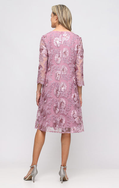 Dark Mauve Illusion Neckline Knee-Length Polyester Cocktail Dress with Mock Jacket Alex Evenings 81171960