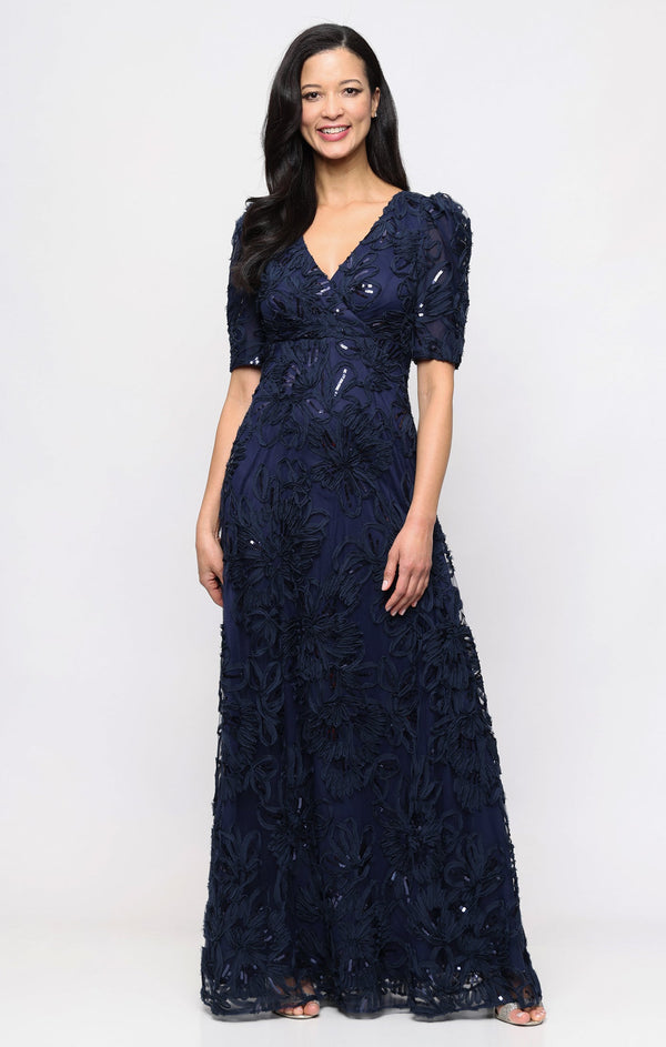 V-Neck Floor-Length Mesh Formal Evening A-Line Gown Alex Evenings 81171971