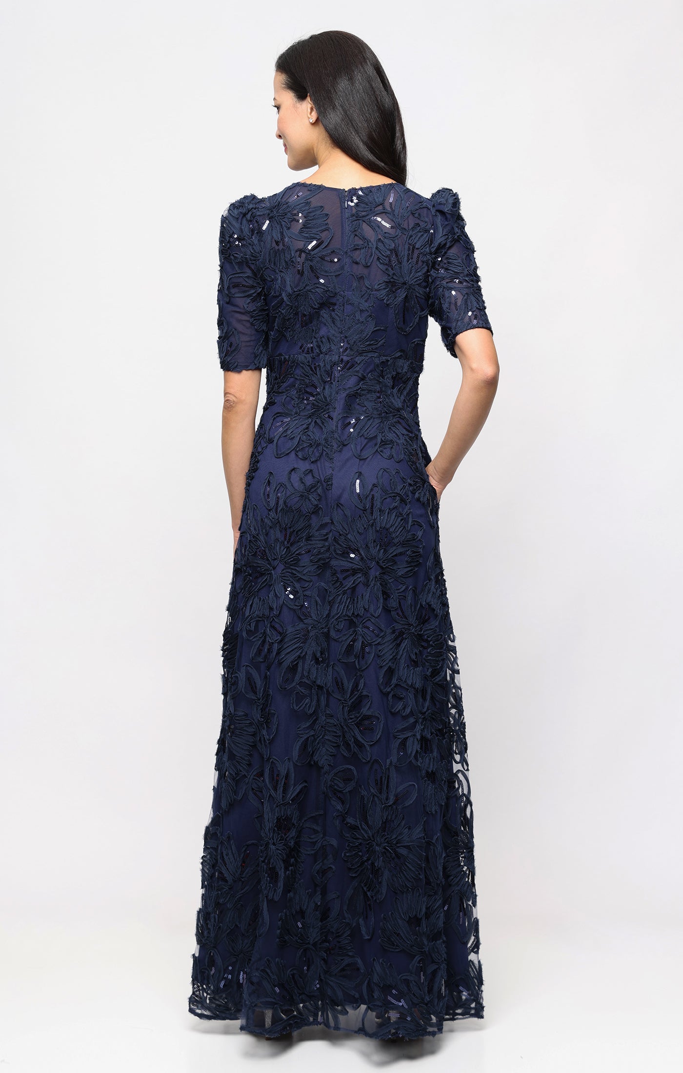 V-Neck Floor-Length Mesh Formal Evening A-Line Gown Alex Evenings 81171971