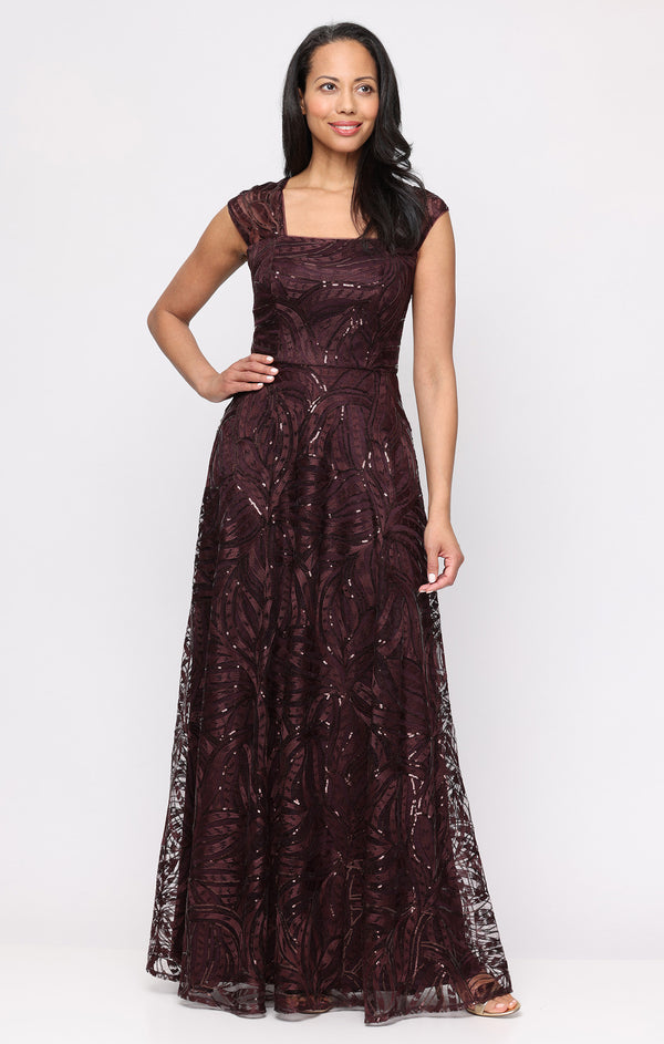 Alex Evenings 81171987 Square Floor-Length Lace Evening A-Line