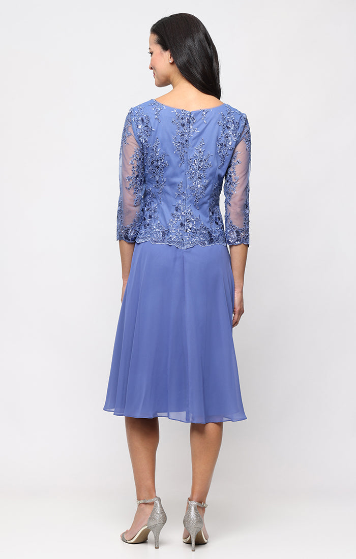 Jewel Tea-Length Chiffon Formal A-Line Dress Alex Evenings 81171996