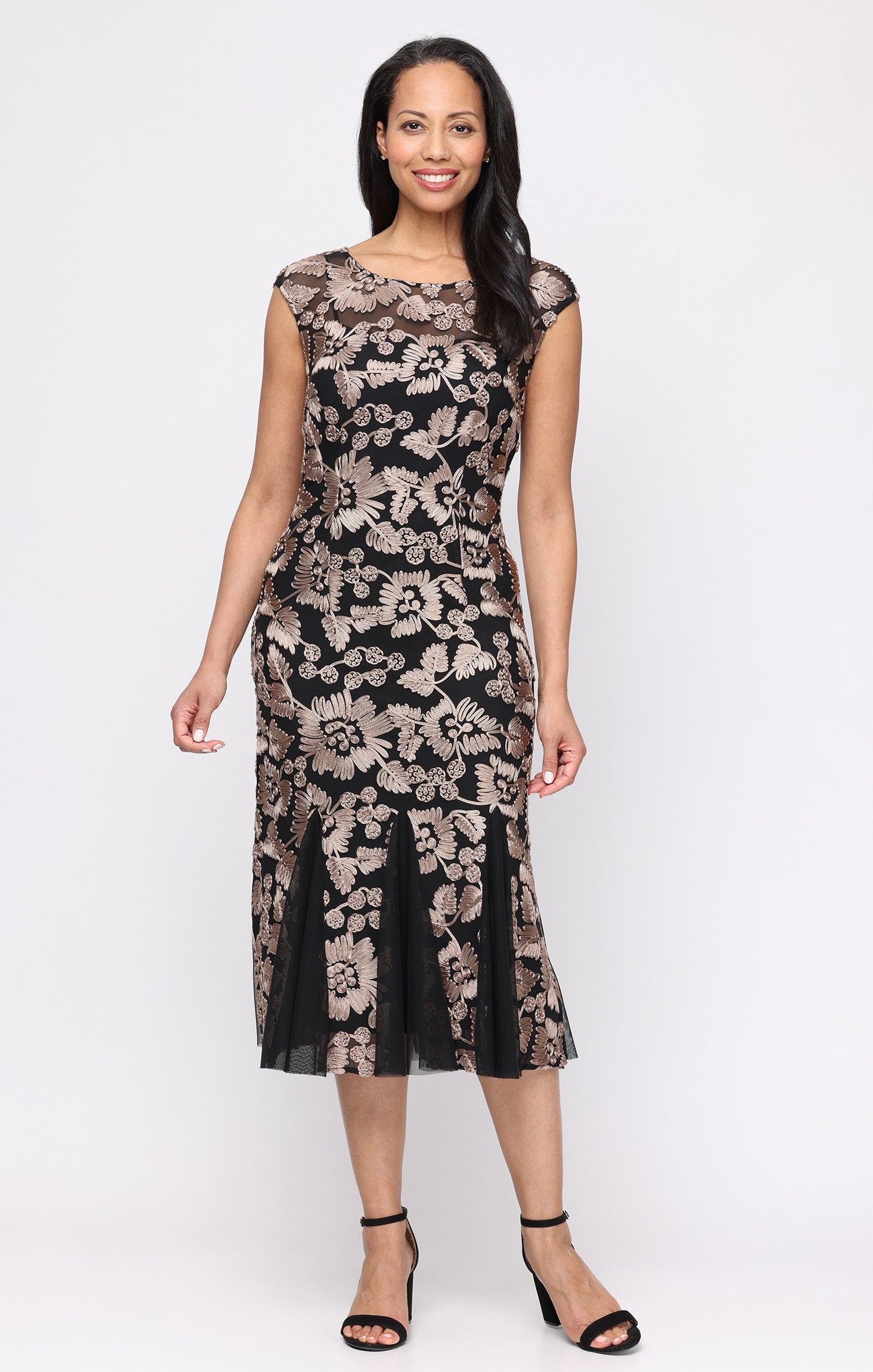 Alex Evenings 82172005 Illusion Midi Lace Evening Fit & Flare