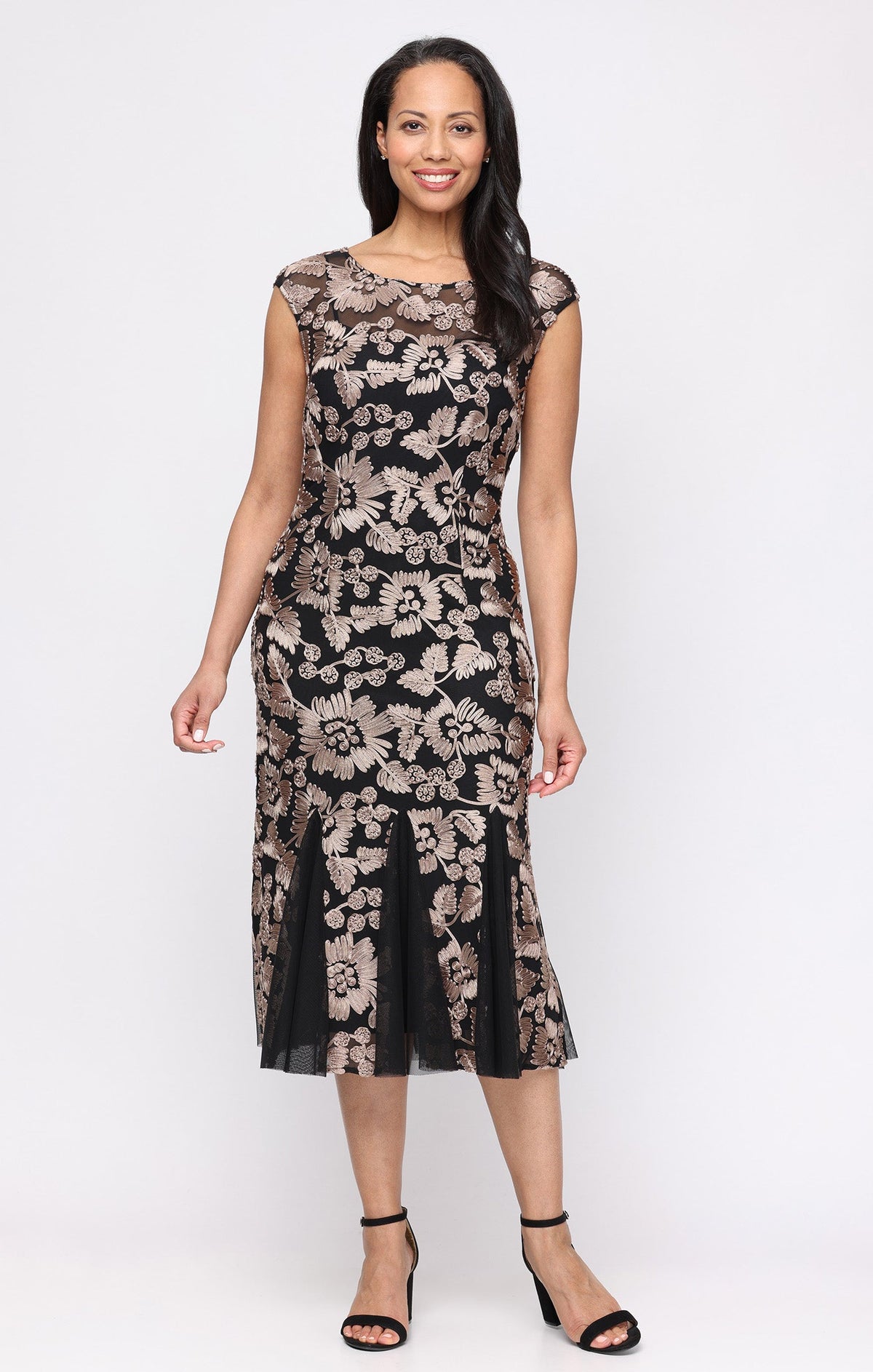 Alex Evenings 82172005 Illusion Midi Lace Evening Fit & Flare