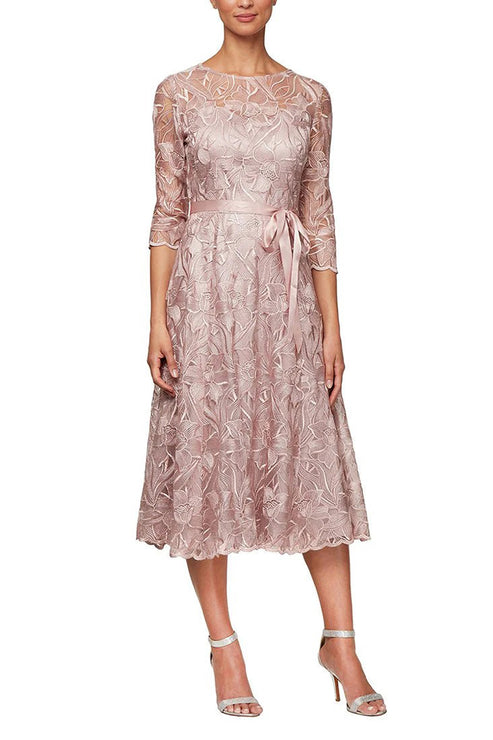 Alex Evenings 8117835 Short Floral Lace Tea Length Cocktail Dress