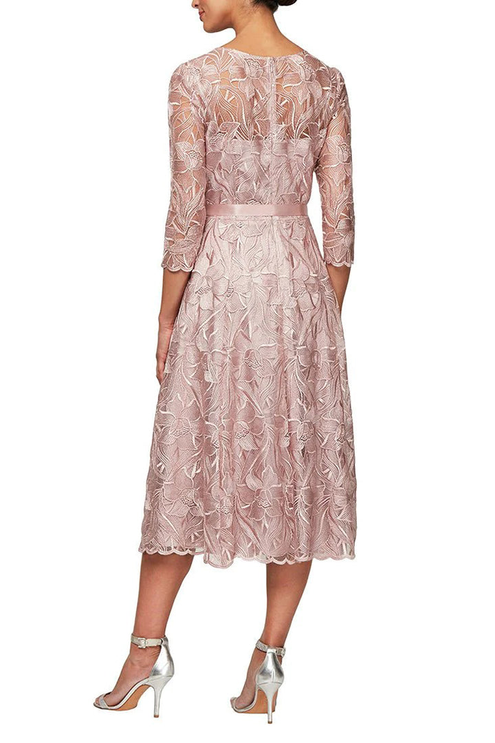 Alex Evenings 8117835 Short Floral Lace Tea Length Cocktail Dress