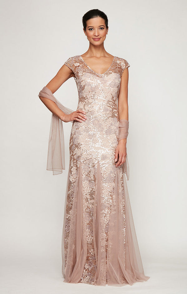 Alex Evenings 8117897 Long Formal Sequin Lace Evening Dress