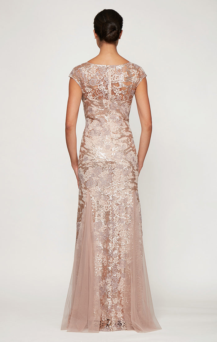 Formal Dresses Long Formal Sequin Lace Evening Dress Rose Gold