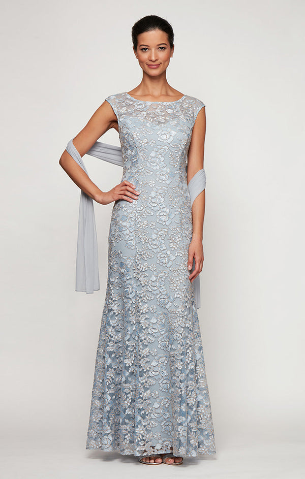 Alex Evenings 8217912 Floral Long Formal Petite Mother of the Bride Lace Dress