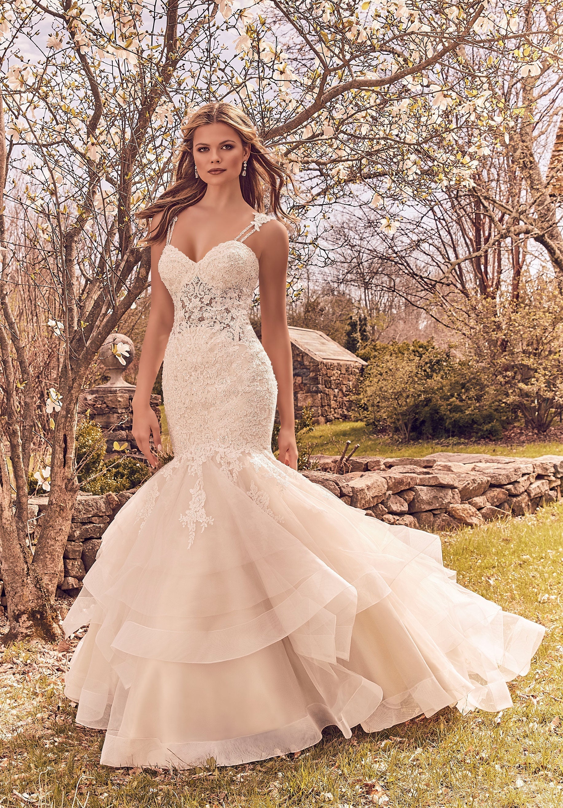 Wedding Dresses Long Lace Mermaid Wedding Dress MGNY Madeline Gardner New York 8118 Ivory/Champagne