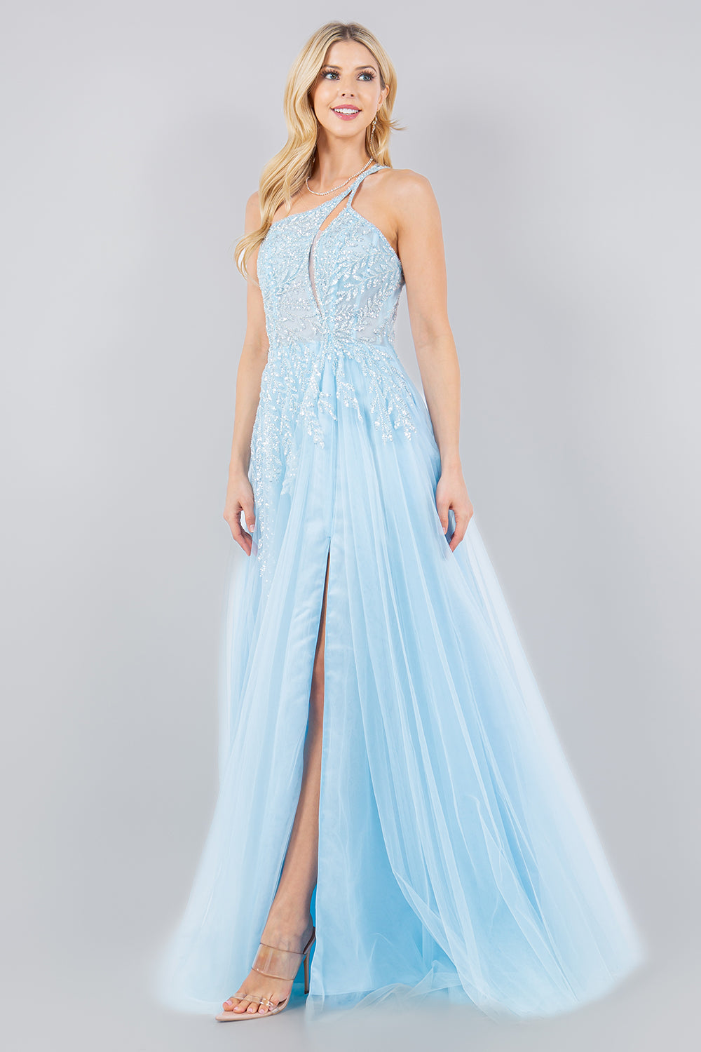Prom Dresses Sequin Long Formal A Line Prom Dress Blue