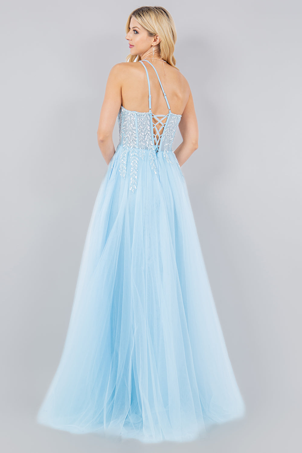 Blue Cinderella Couture 8118J Sequin Long Formal A Line Prom Dress