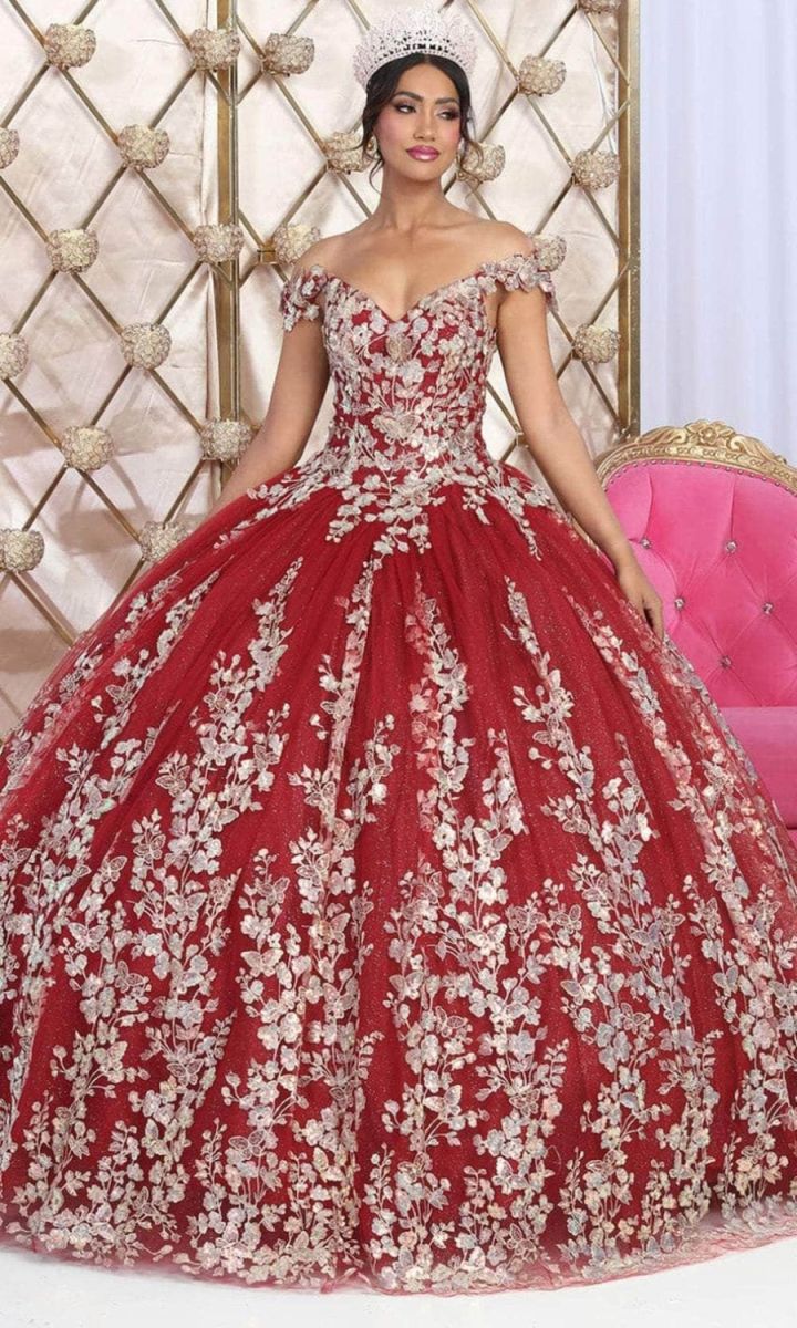 Off-the-Shoulder Floor-Length Tulle Quinceañera Ball Gown May Queen LK228
