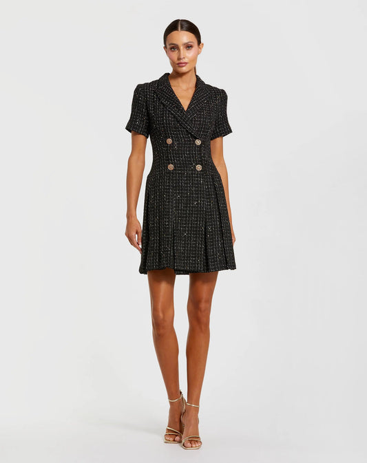 Cocktail Dresses Short Homecoming Pleated Blazer Mini Cocktail Dress Black