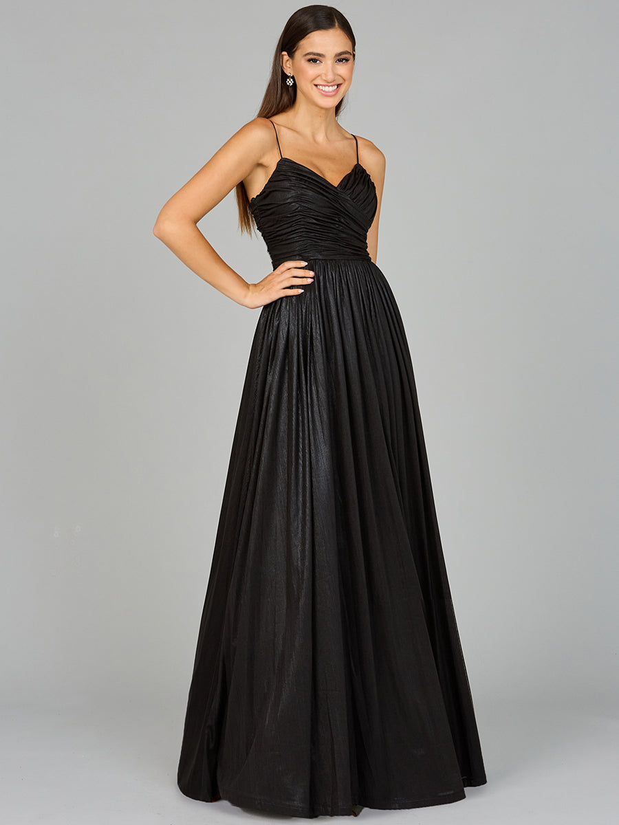 Lara Dresses 8120 A Line Long Formal Metallic Prom Dress