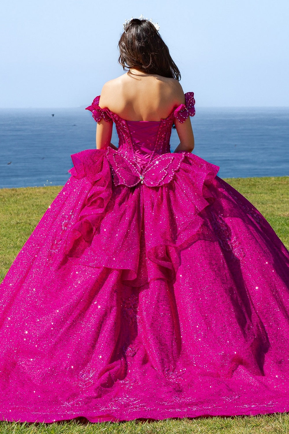 Quinceniera Dresses Long Quinceanera Beaded Applique Ball Gown Fuchsia