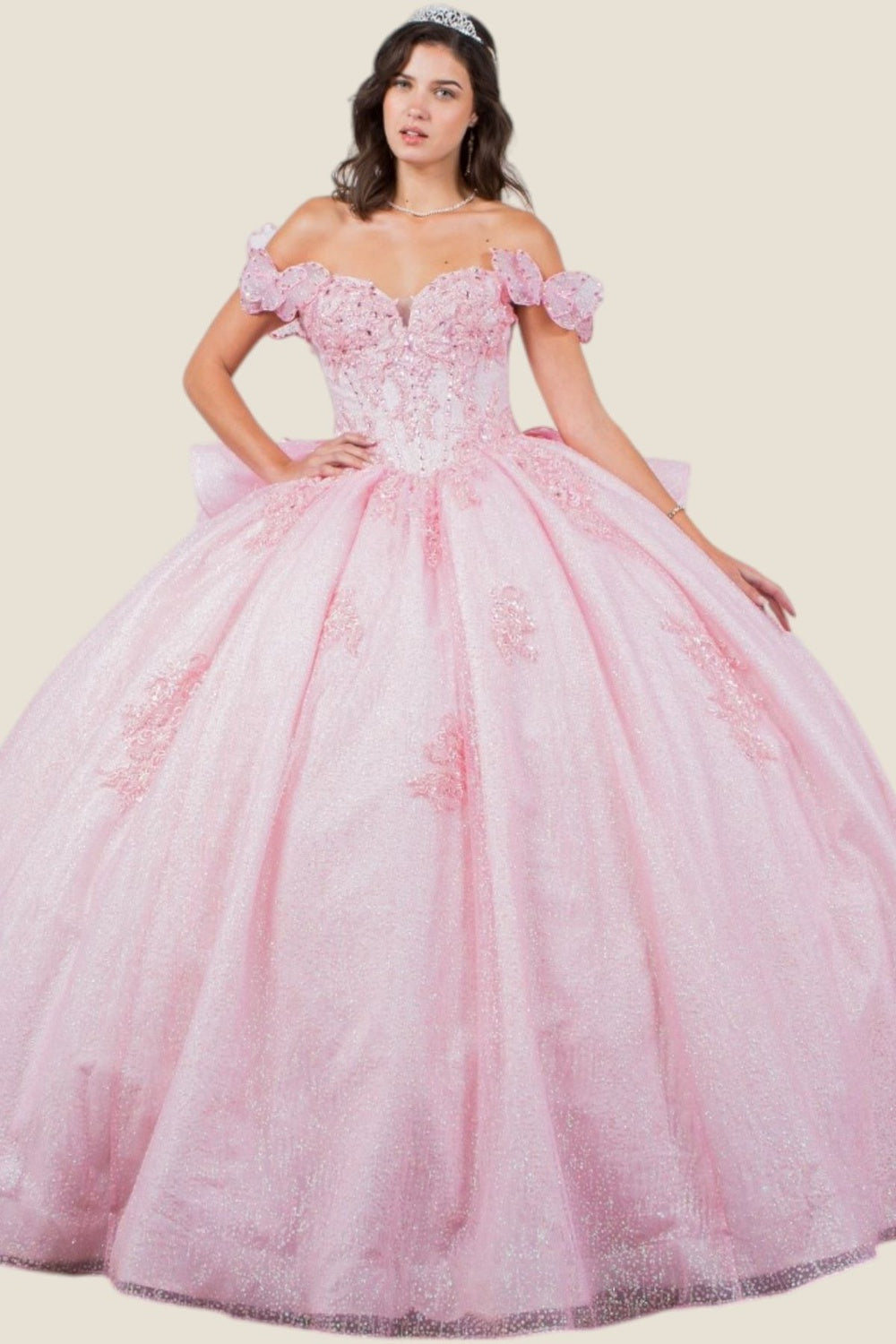 Quinceniera Dresses Long Quinceanera Beaded Applique Ball Gown Pink