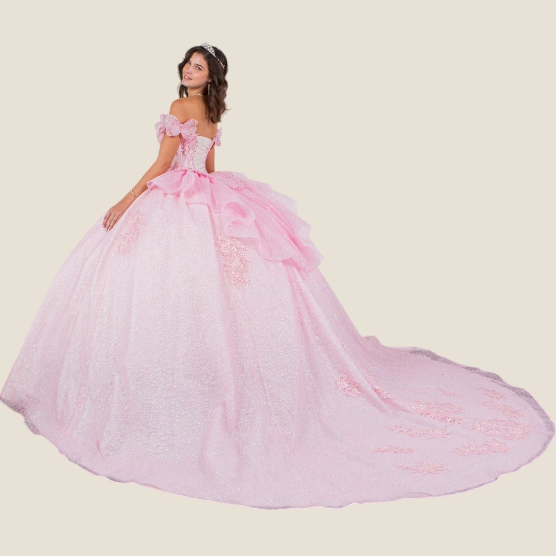 Quinceniera Dresses Long Quinceanera Beaded Applique Ball Gown Pink