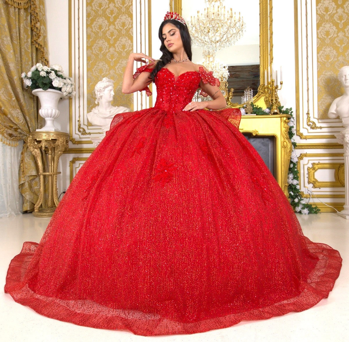 Quinceniera Dresses Long Quinceanera Beaded Applique Ball Gown Red