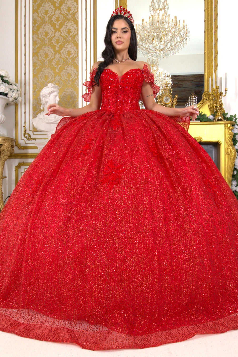 Quinceniera Dresses Long Quinceanera Beaded Applique Ball Gown Red