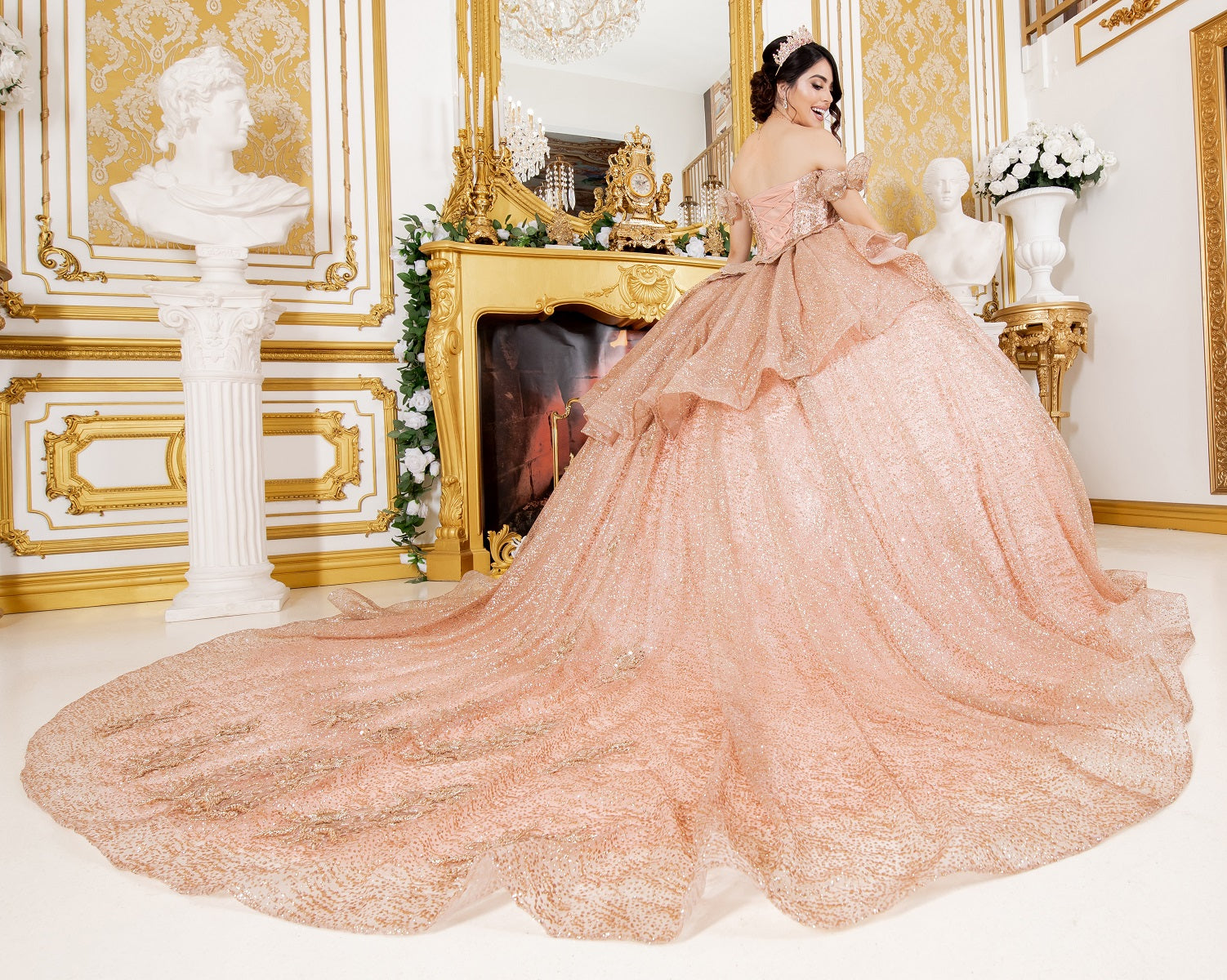 Quinceniera Dresses Long Quinceanera Beaded Applique Ball Gown Rose Gold