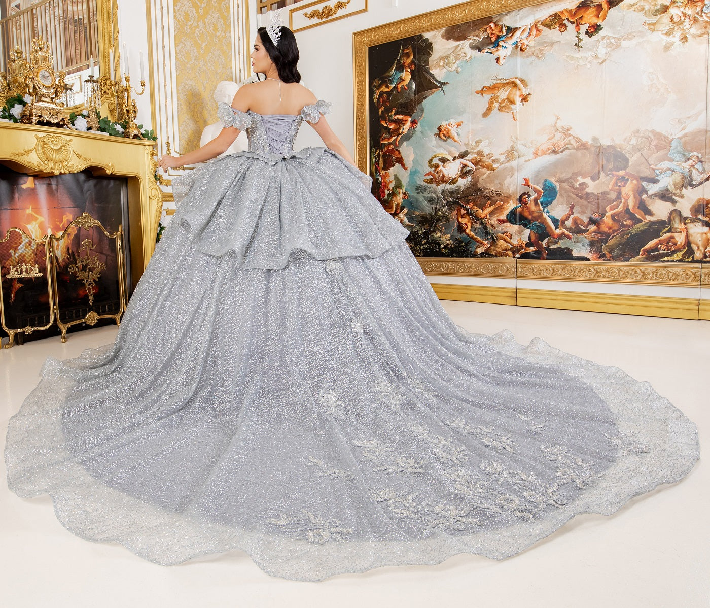 Quinceniera Dresses Long Quinceanera Beaded Applique Ball Gown Silver