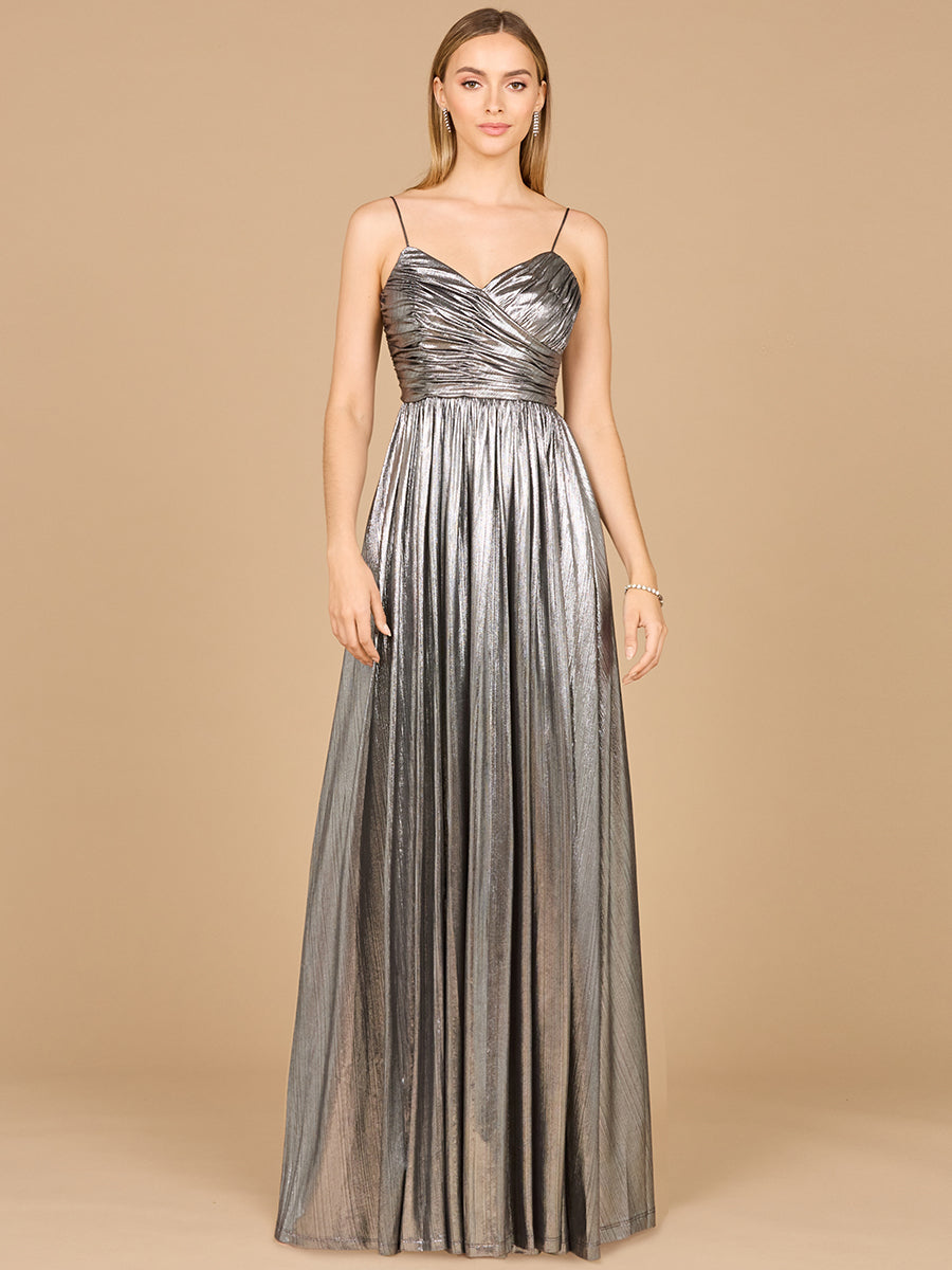 Lara Dresses 8120 A Line Long Formal Metallic Prom Dress