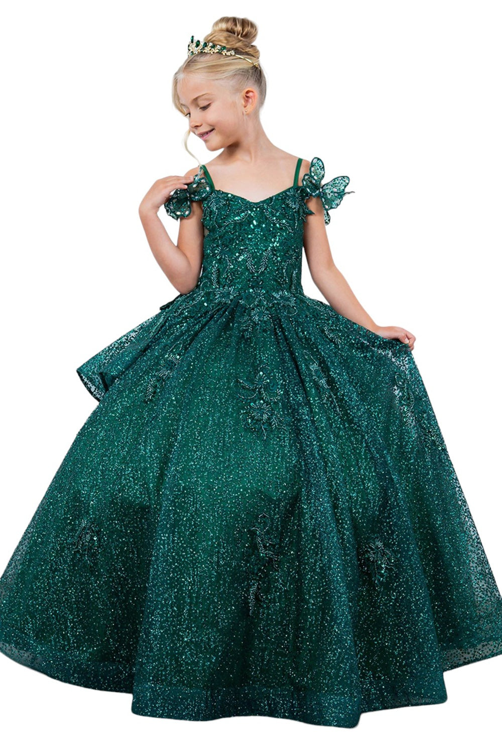 Cinderella Couture 8120 Glitter 3D Applique Flower Girl Dress