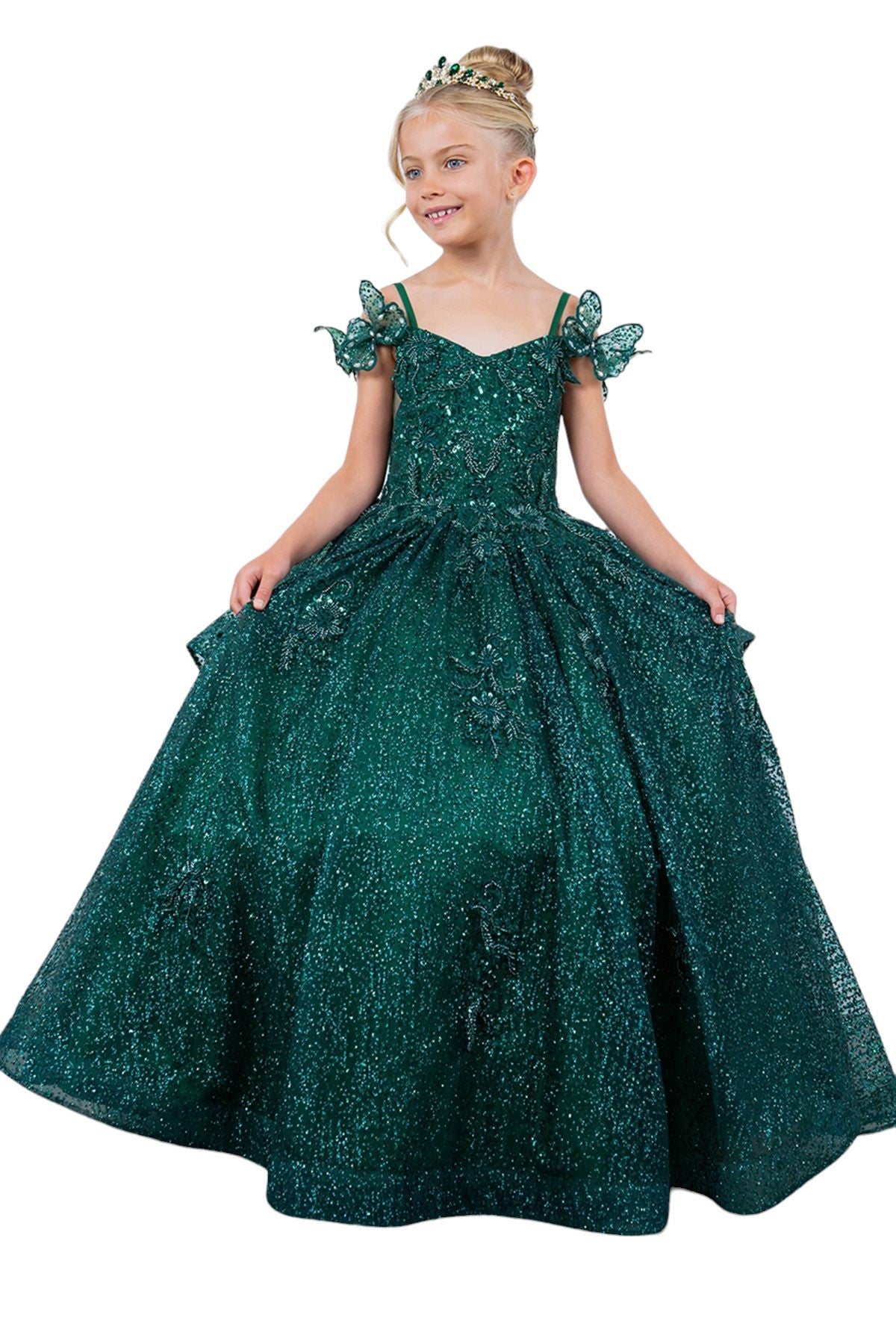 Cinderella Couture 8120 Glitter 3D Applique Flower Girl Dress