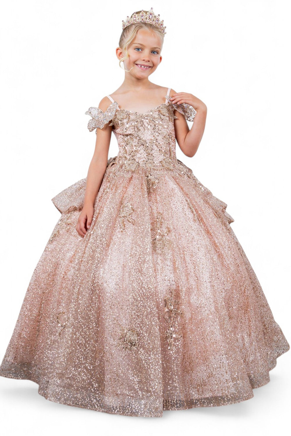Cinderella Couture 8120 Glitter 3D Applique Flower Girl Dress