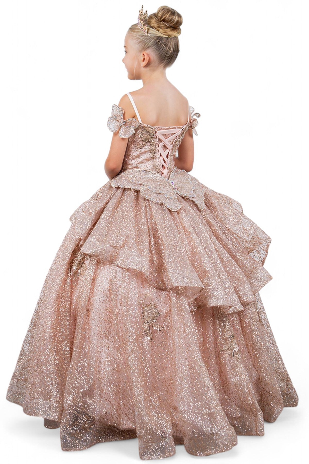 Cinderella Couture 8120 Glitter 3D Applique Flower Girl Dress