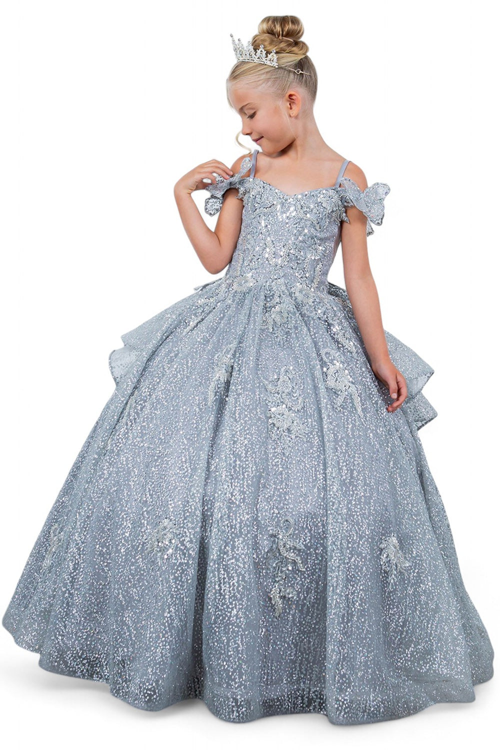 Cinderella Couture 8120 Glitter 3D Applique Flower Girl Dress