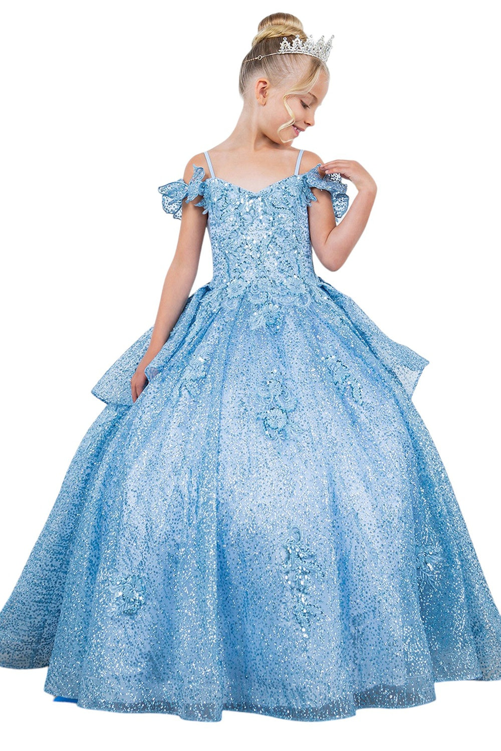Flower Girl Dresses Glitter 3D Applique Flower Girl Dress Blue