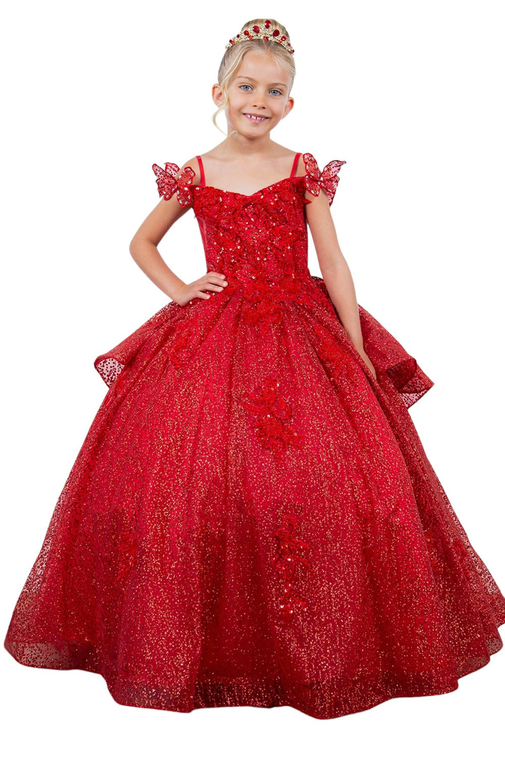 Cinderella Couture 8120 Glitter 3D Applique Flower Girl Dress