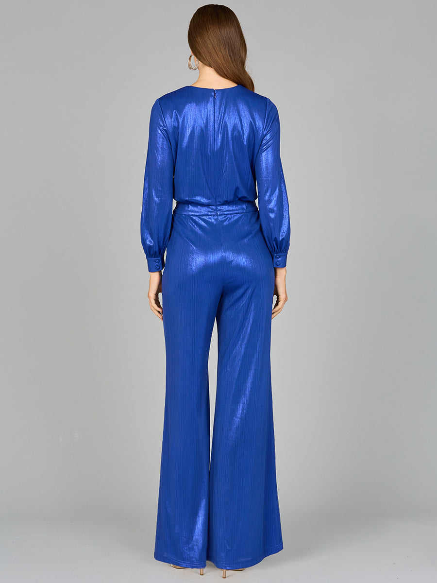 Jumpsuit Long Formal Metallic Jumpsuit Blue