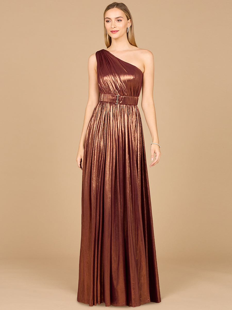Lara Dresses 8122 Long Formal A Line Metallic Prom Dress