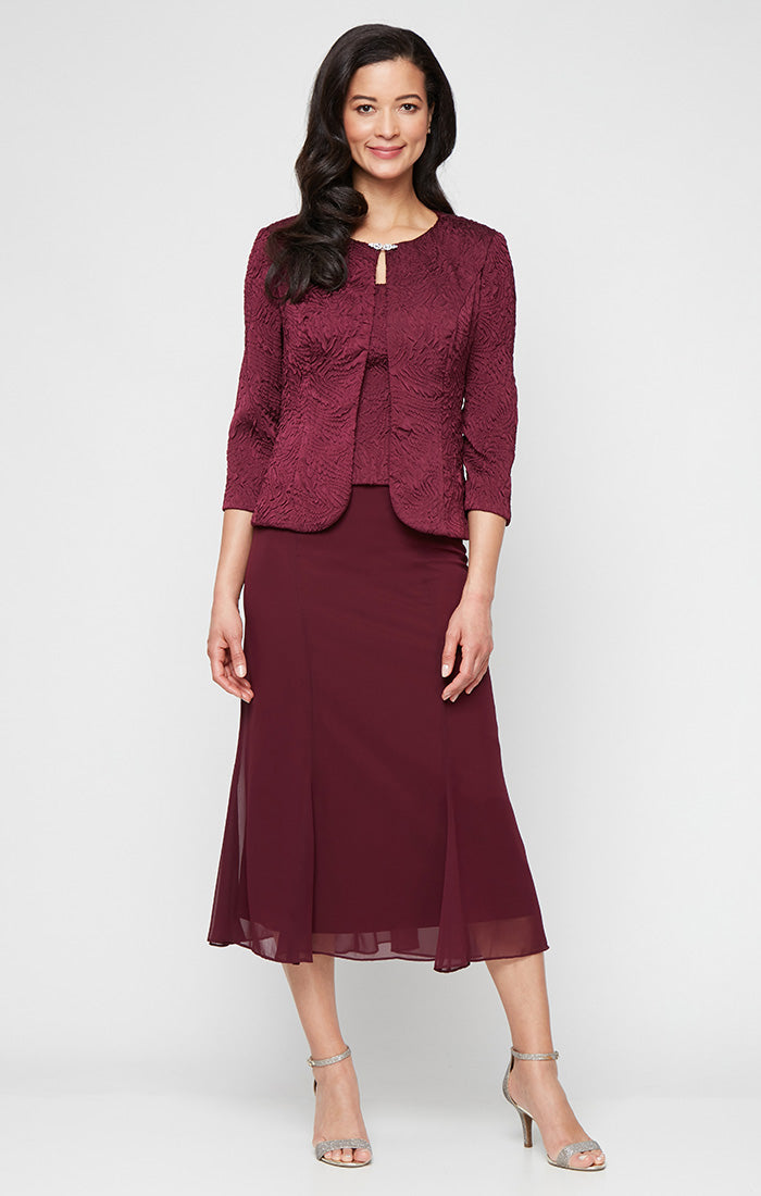 Alex Evenings 8225949 Short Cocktail Petite Mother of the Bride Tea Length Jacket Dress