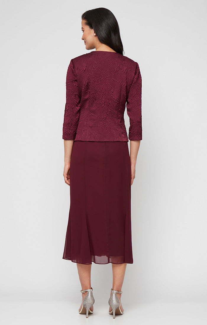 Mother of the Bride  Dresses Short Cocktail Petite Mother of the Bride Tea Length Jacket Dress Wine