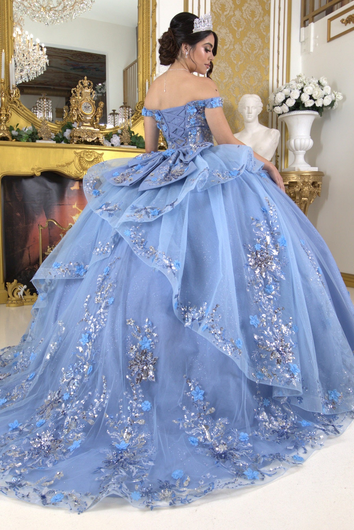 cinderella blue tulle midi dress Cinderella Couture 8125J Long Prom Dress