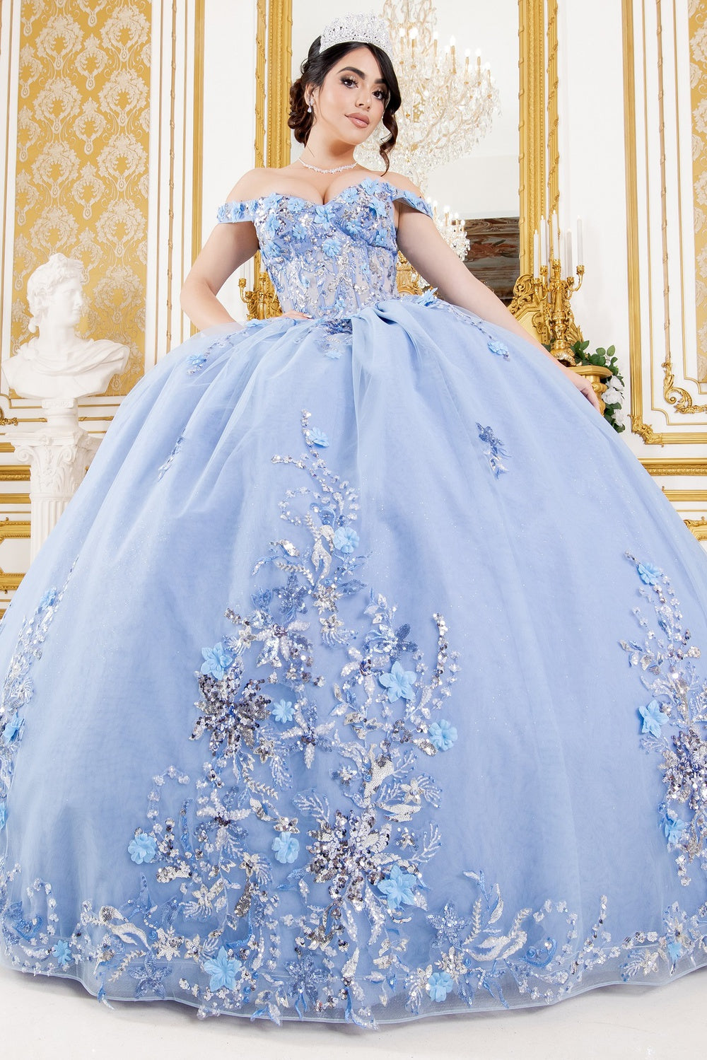 Enchanting Floral Details Quinceañera Ball Gown for Women, Sizes 4/XS-16/3X 14/2X / Lilac