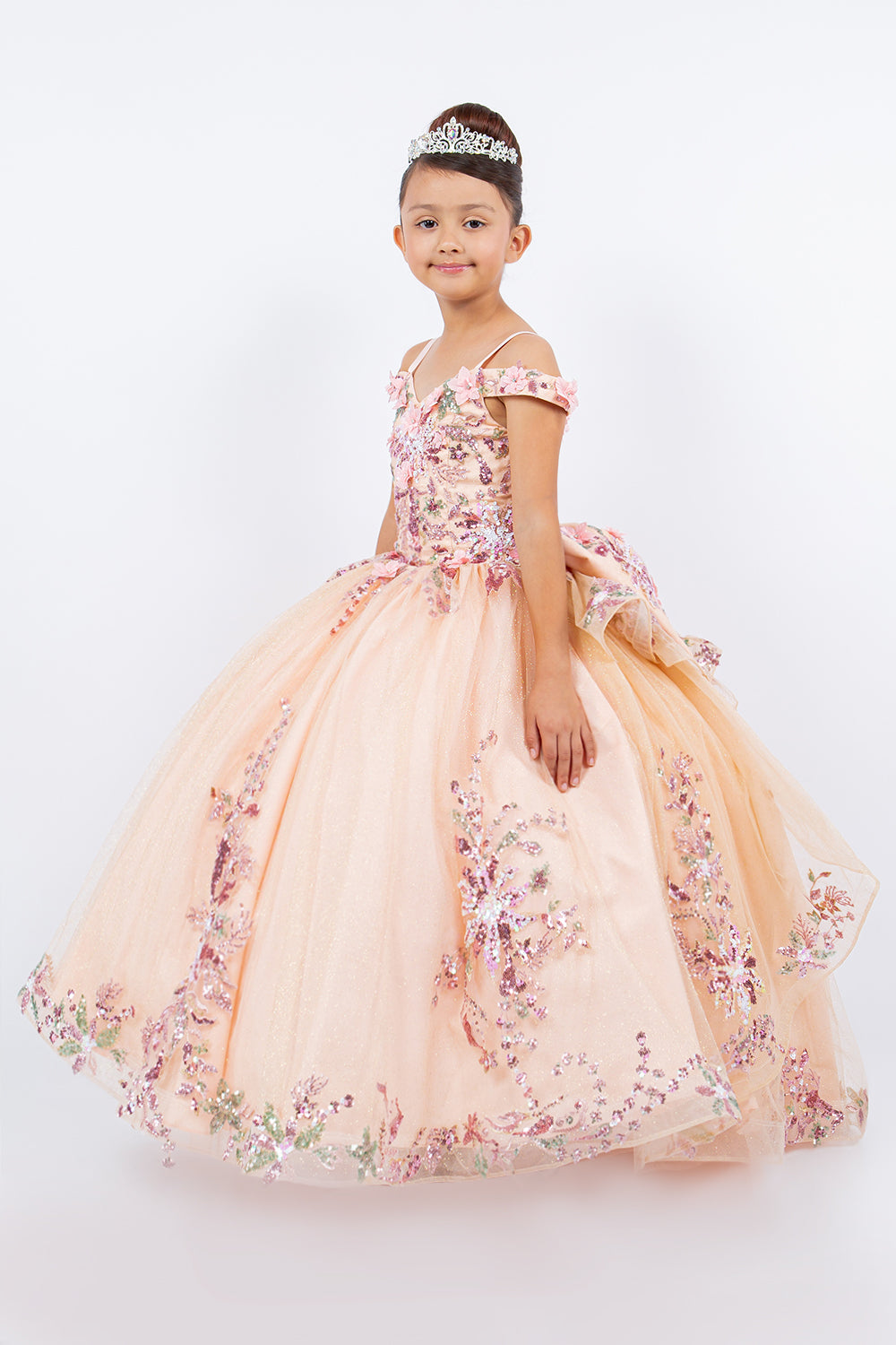 Cinderella Couture 8125 Long 3D Floral Applique Flower Girl Dress