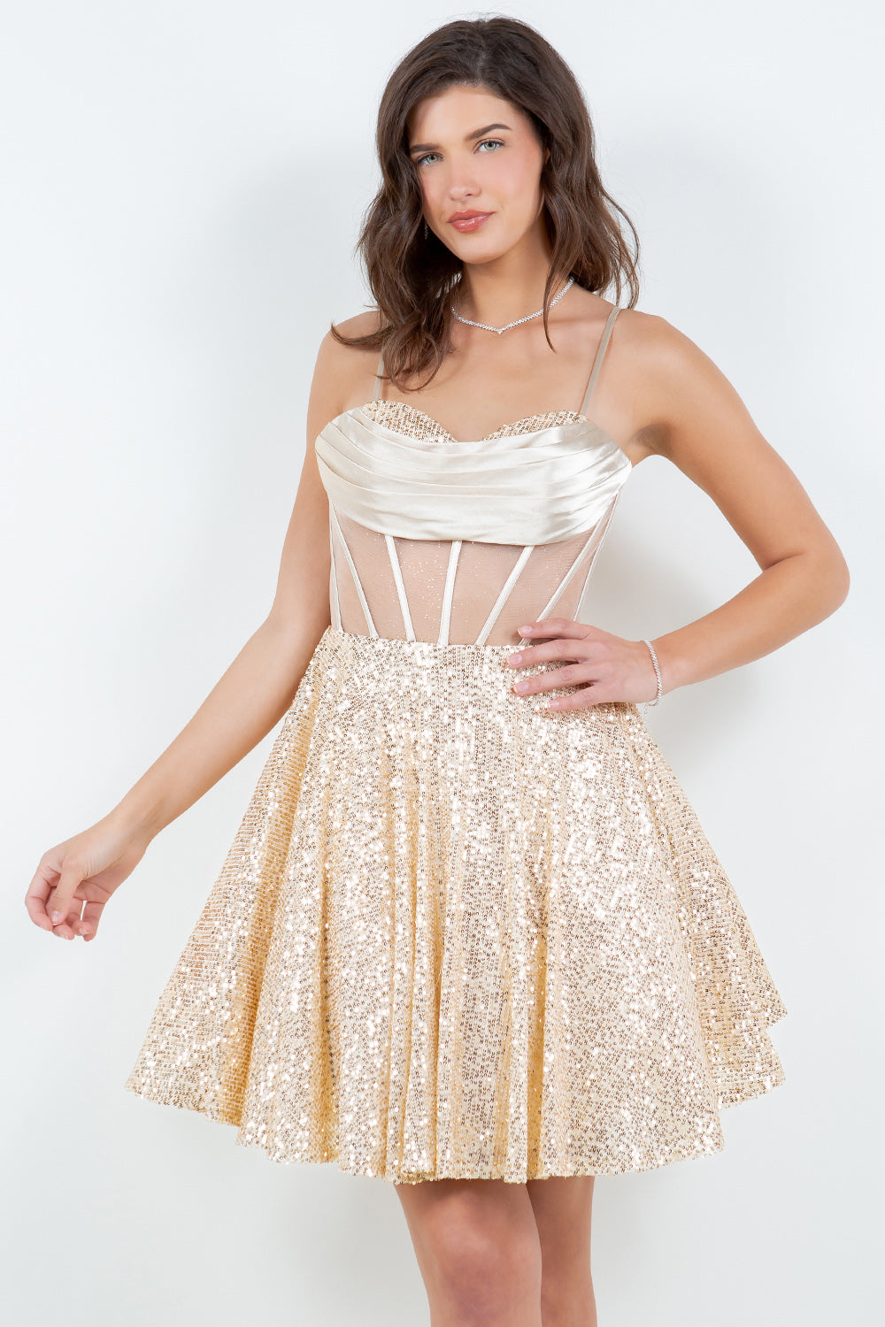 Cocktail Dresses Mini Corset Short Homecoming Cocktail Dress Cinderella Couture 8126J Champagne