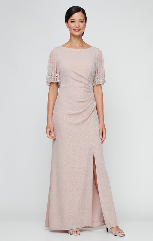 Alex Evenings Petite Harper Flutter Sleeve Metallic Knit Dress BLUSH / 10P